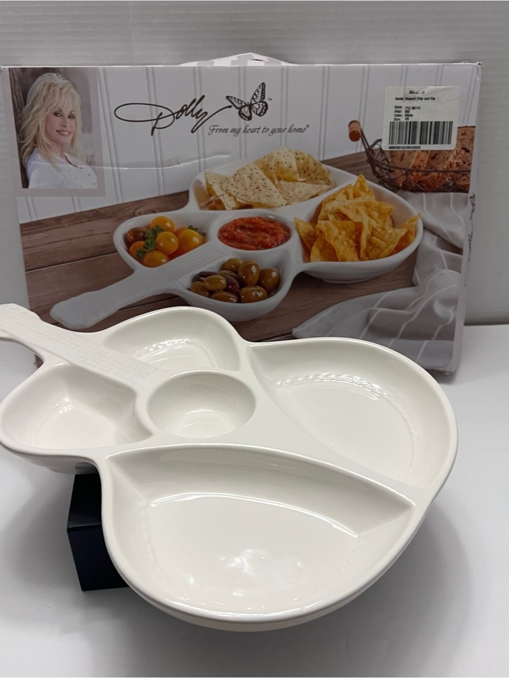 Dolly White Ceramic Divided Serving Tray with Handle